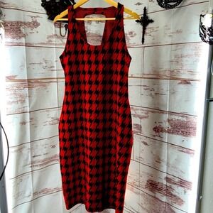 Exhilaration Red Hounds tooth Midi Dress L